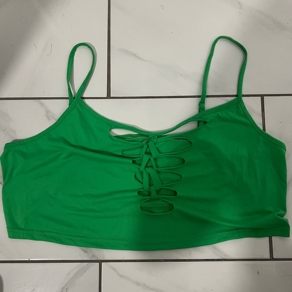 SHEIN Vibrant Green Lace-Up Crop Top